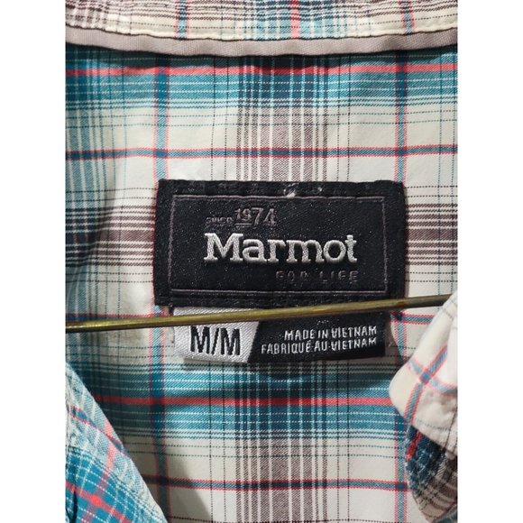 Marmot Men Northside Checkered Shirt Size Medium Short Sleeve Plaid Blue Red - Picture 4 of 9